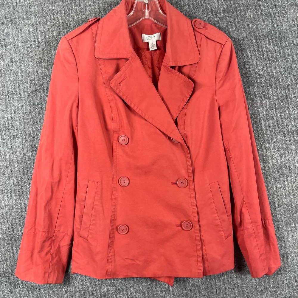 Ann TaylorJ acket Womens 8 Double Breasted Peacoat Pink Coral Lightweight Casual